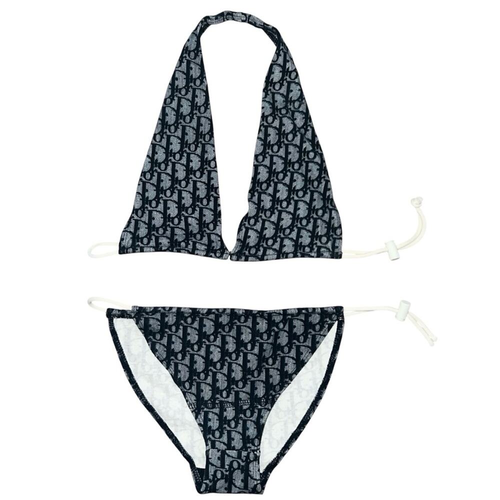 VTG Christian Dior John Galliano Trotter Oblique Logo Cotton Bikini Swimsuit